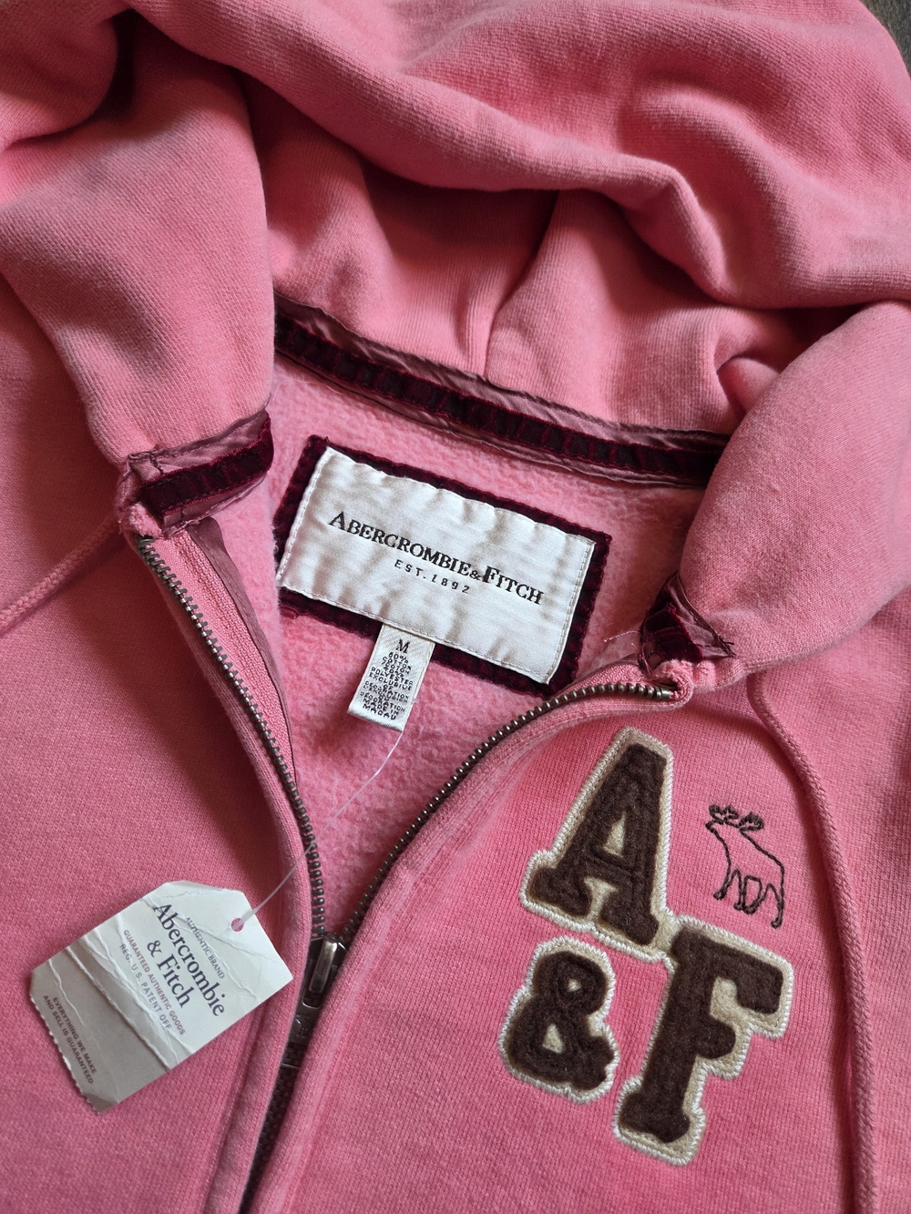 Vintage Y2K Abercrombie & Fitch Pink Half Zip Hoodie NWT Medium Moose Fleece